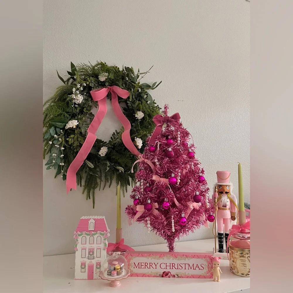 Pink Barbie Themr Christmas Tree 25” Glam Holiday Decor Vintage Style